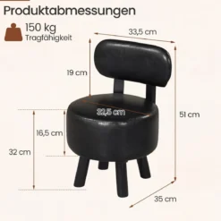 2er Set Sitzhocker mit Rückenlehne & Kunstlederbezug Gepolsterter Hocker bis 150 kg Tragkraft Schwarz