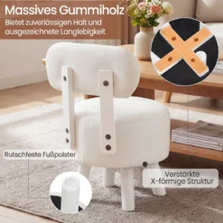 2er Set Sitzhocker mit Rückenlehne & Kunstlederbezug Gepolsterter Hocker bis 150 kg Tragkraft Weiß