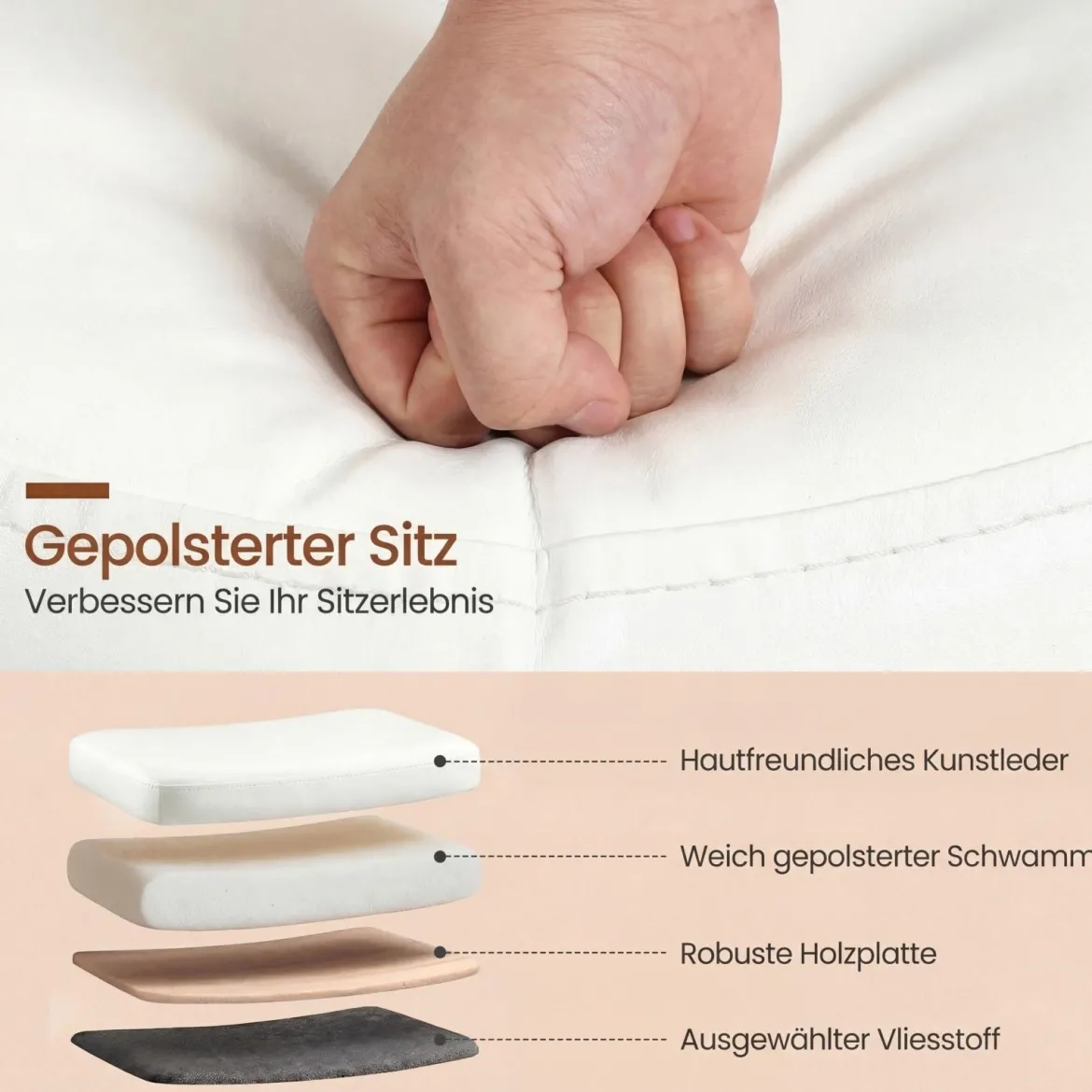 2er Set Sitzhocker mit Rückenlehne & Kunstlederbezug Gepolsterter Hocker bis 150 kg Tragkraft Weiß