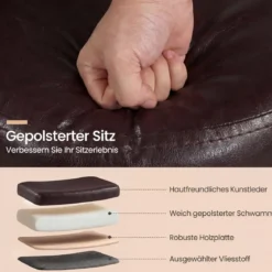 2er Set Sitzhocker mit Rückenlehne & Kunstlederbezug Gepolsterter Hocker bis 150 kg Tragkraft Braun