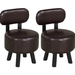 2er Set Sitzhocker mit Rückenlehne & Kunstlederbezug Gepolsterter Hocker bis 150 kg Tragkraft Braun
