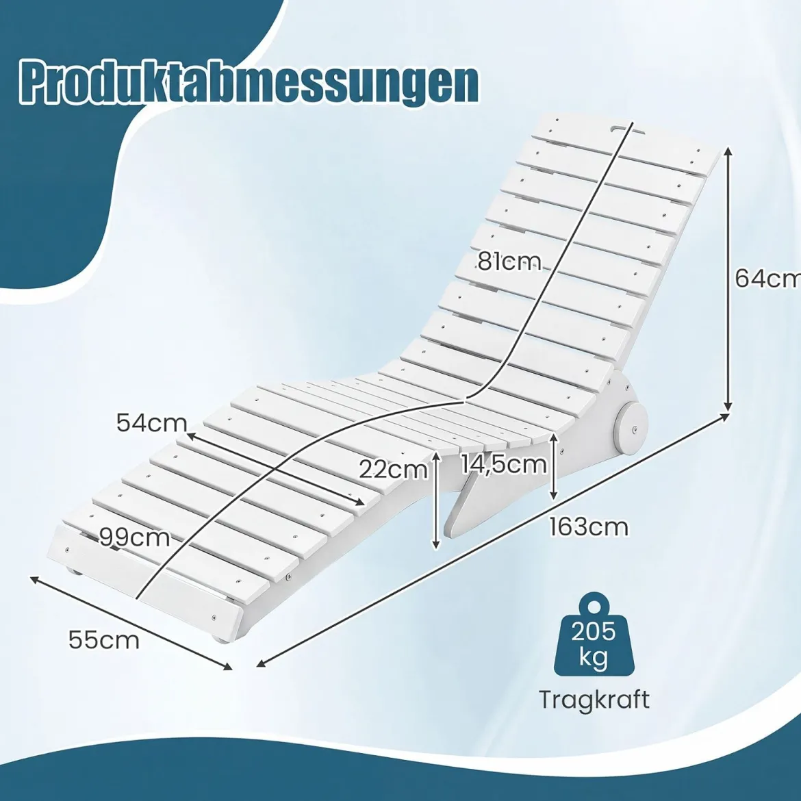 2er Set Sonnenliege aus HDPE Ergonomische Gartenliege in S Form Wetterfester Strandliege mit Rollen Braun