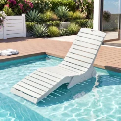 2er Set Sonnenliege aus HDPE Ergonomische Gartenliege in S Form Wetterfester Strandliege mit Rollen Weiß
