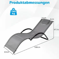 2er Set Sonnenliege Ergonomisch Gartenliege mit Abnehmbarem Kopfkissen Liegestuhl bis 160 kg Belastbar Grau/Blau