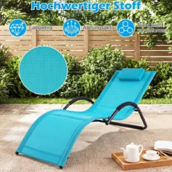2er Set Sonnenliege Ergonomisch Gartenliege mit Abnehmbarem Kopfkissen Liegestuhl bis 160 kg Belastbar Grau/Blau