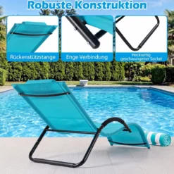 2er Set Sonnenliege Ergonomisch Gartenliege mit Abnehmbarem Kopfkissen Liegestuhl bis 160 kg Belastbar Grau/Blau