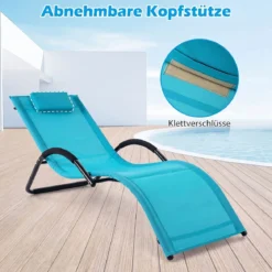 2er Set Sonnenliege Ergonomisch Gartenliege mit Abnehmbarem Kopfkissen Liegestuhl bis 160 kg Belastbar Grau/Blau
