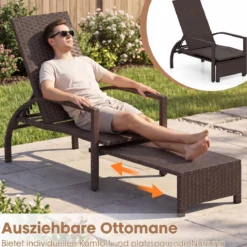 2er Set Sonnenliege Gartenliege mit 6-Fach Verstellbarer Rückenlehne & Ausziehbarer Fußstütze