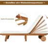 2er Set Sonnenliege Holz Gartenliege mit verstellbarer Rückenlehne mit Rollen und Kissen Strandliege für den Garten