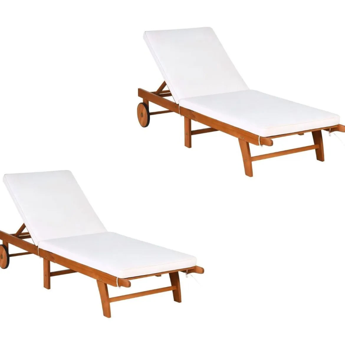 2er Set Sonnenliege Holz Gartenliege mit verstellbarer Rückenlehne mit Rollen und Kissen Strandliege für den Garten