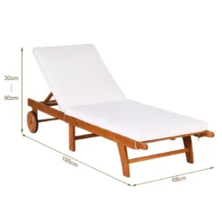 2er Set Sonnenliege Holz Gartenliege mit verstellbarer Rückenlehne mit Rollen und Kissen Strandliege für den Garten