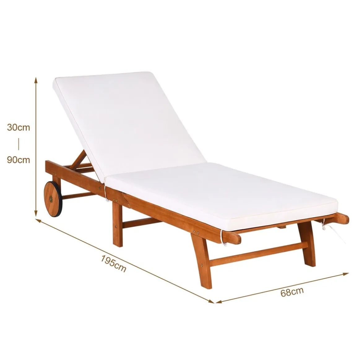 2er Set Sonnenliege Holz Gartenliege mit verstellbarer Rückenlehne mit Rollen und Kissen Strandliege für den Garten