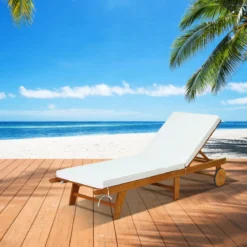 2er Set Sonnenliege Holz Gartenliege mit verstellbarer Rückenlehne mit Rollen und Kissen Strandliege für den Garten