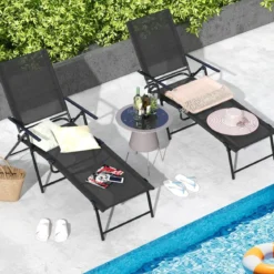 2er Set Sonnenliege klappbar Gartenliege mit verstellbarer Rückenlehne Grau/Braun/Schwarz
