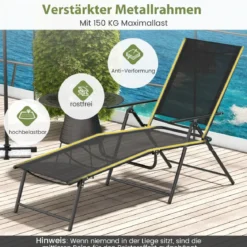 2er Set Sonnenliege klappbar Gartenliege mit verstellbarer Rückenlehne Grau/Braun/Schwarz