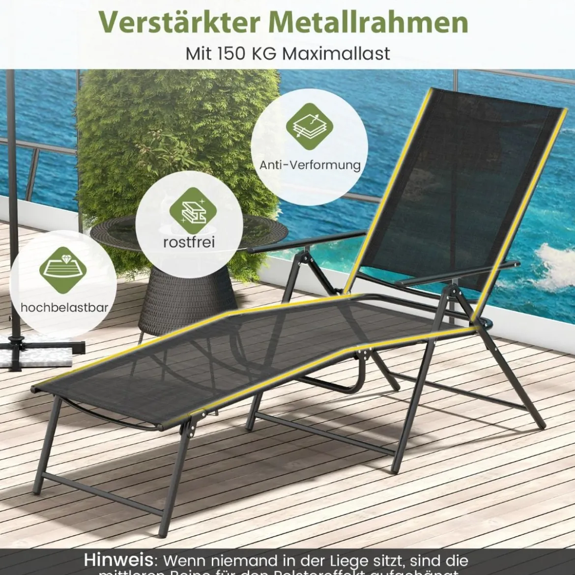 2er Set Sonnenliege klappbar Gartenliege mit verstellbarer Rückenlehne Grau/Braun/Schwarz