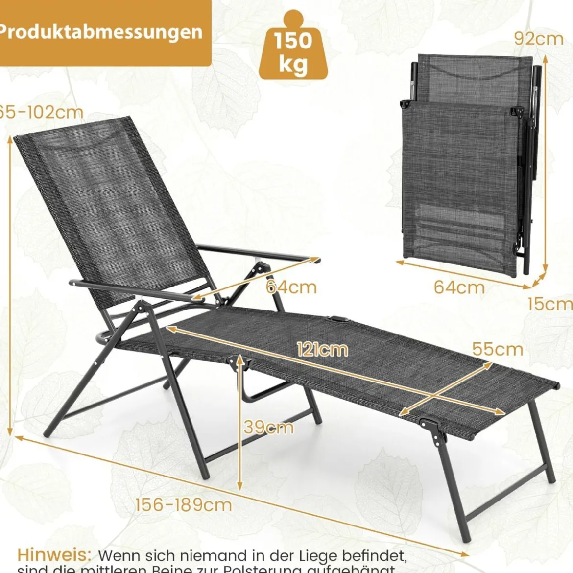 2er Set Sonnenliege klappbar Gartenliege mit verstellbarer Rückenlehne Grau/Braun/Schwarz