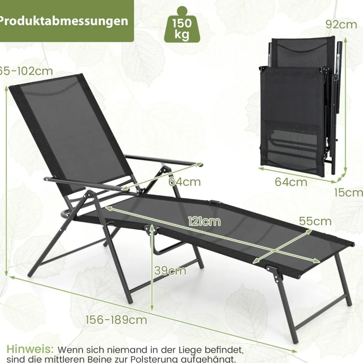 2er Set Sonnenliege klappbar Gartenliege mit verstellbarer Rückenlehne Grau/Braun/Schwarz