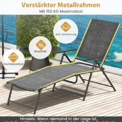 2er Set Sonnenliege klappbar Gartenliege mit verstellbarer Rückenlehne Grau/Braun/Schwarz