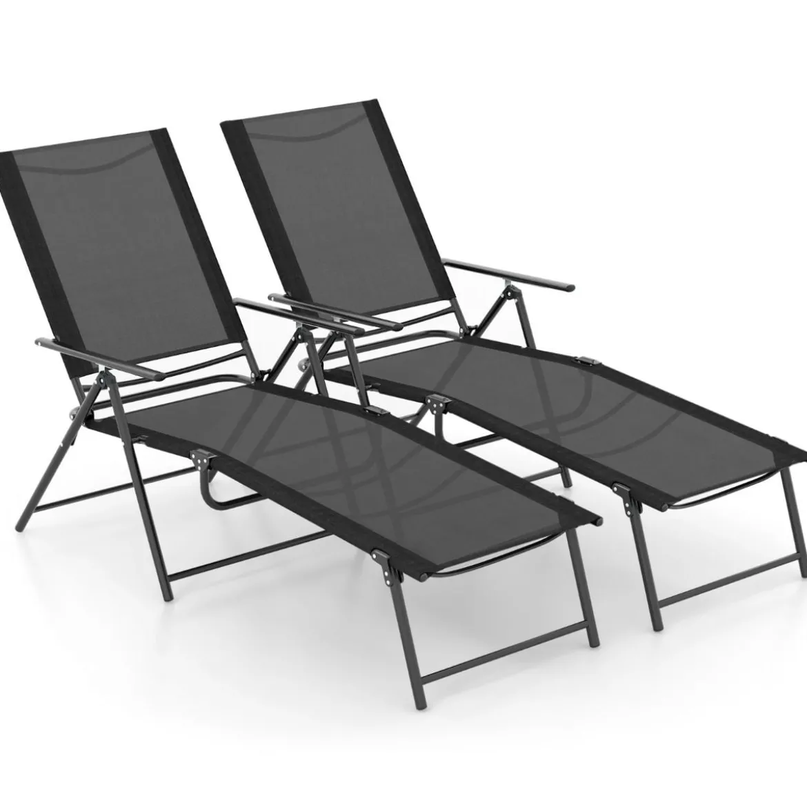 2er Set Sonnenliege klappbar Gartenliege mit verstellbarer Rückenlehne Grau/Braun/Schwarz
