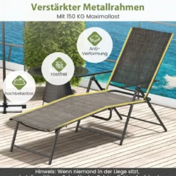2er Set Sonnenliege klappbar Gartenliege mit verstellbarer Rückenlehne Grau/Braun/Schwarz