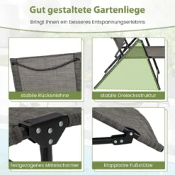 2er Set Sonnenliege klappbar Gartenliege mit verstellbarer Rückenlehne Grau/Braun/Schwarz