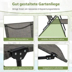 2er Set Sonnenliege klappbar Gartenliege mit verstellbarer Rückenlehne Grau/Braun/Schwarz
