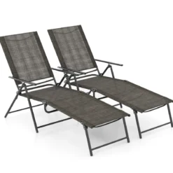 2er Set Sonnenliege klappbar Gartenliege mit verstellbarer Rückenlehne Grau/Braun/Schwarz
