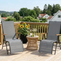 2er Set Sonnenliege Klappbar Liegestuhl mit Verstellbarer Rückenlehne bis 150 kg Belastbar Schwarz/Grau