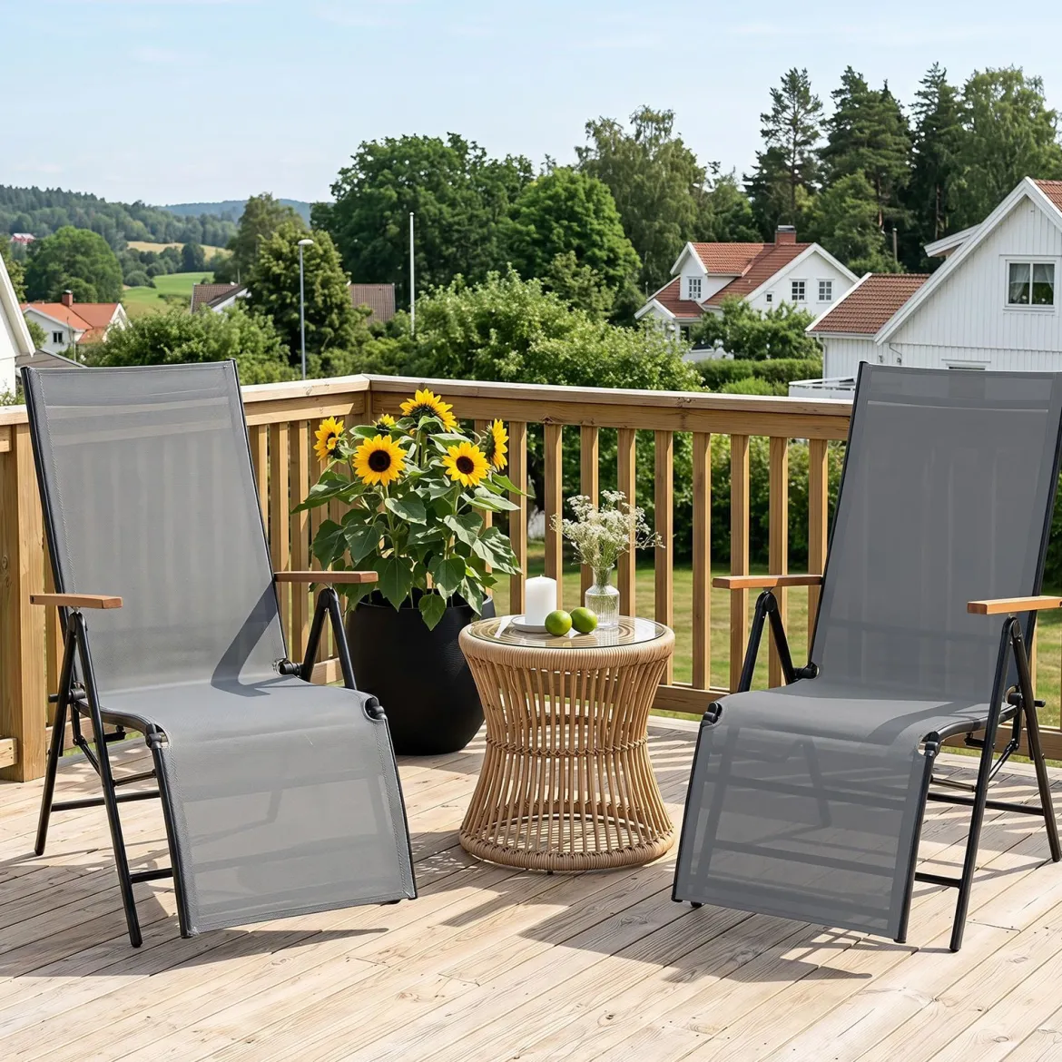 2er Set Sonnenliege Klappbar Liegestuhl mit Verstellbarer Rückenlehne bis 150 kg Belastbar Schwarz/Grau