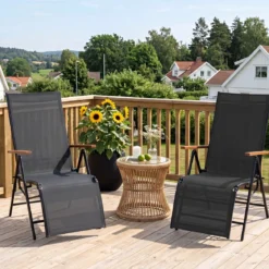 2er Set Sonnenliege Klappbar Liegestuhl mit Verstellbarer Rückenlehne bis 150 kg Belastbar Schwarz/Grau