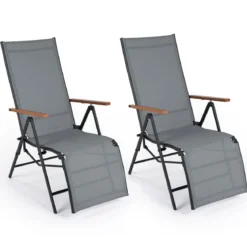2er Set Sonnenliege Klappbar Liegestuhl mit Verstellbarer Rückenlehne bis 150 kg Belastbar Schwarz/Grau