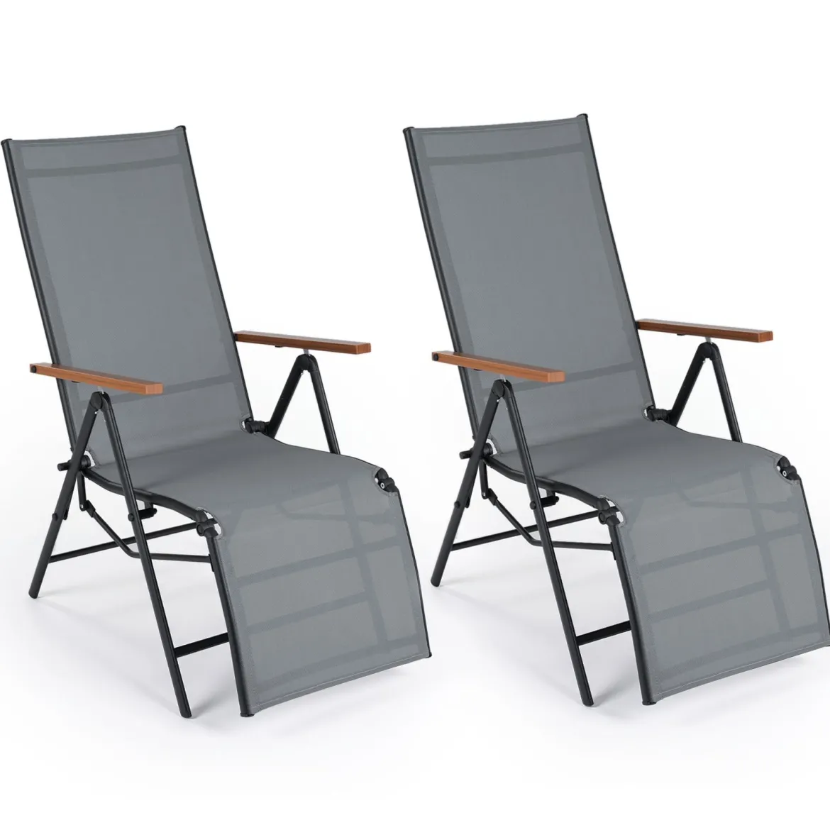 2er Set Sonnenliege Klappbar Liegestuhl mit Verstellbarer Rückenlehne bis 150 kg Belastbar Schwarz/Grau