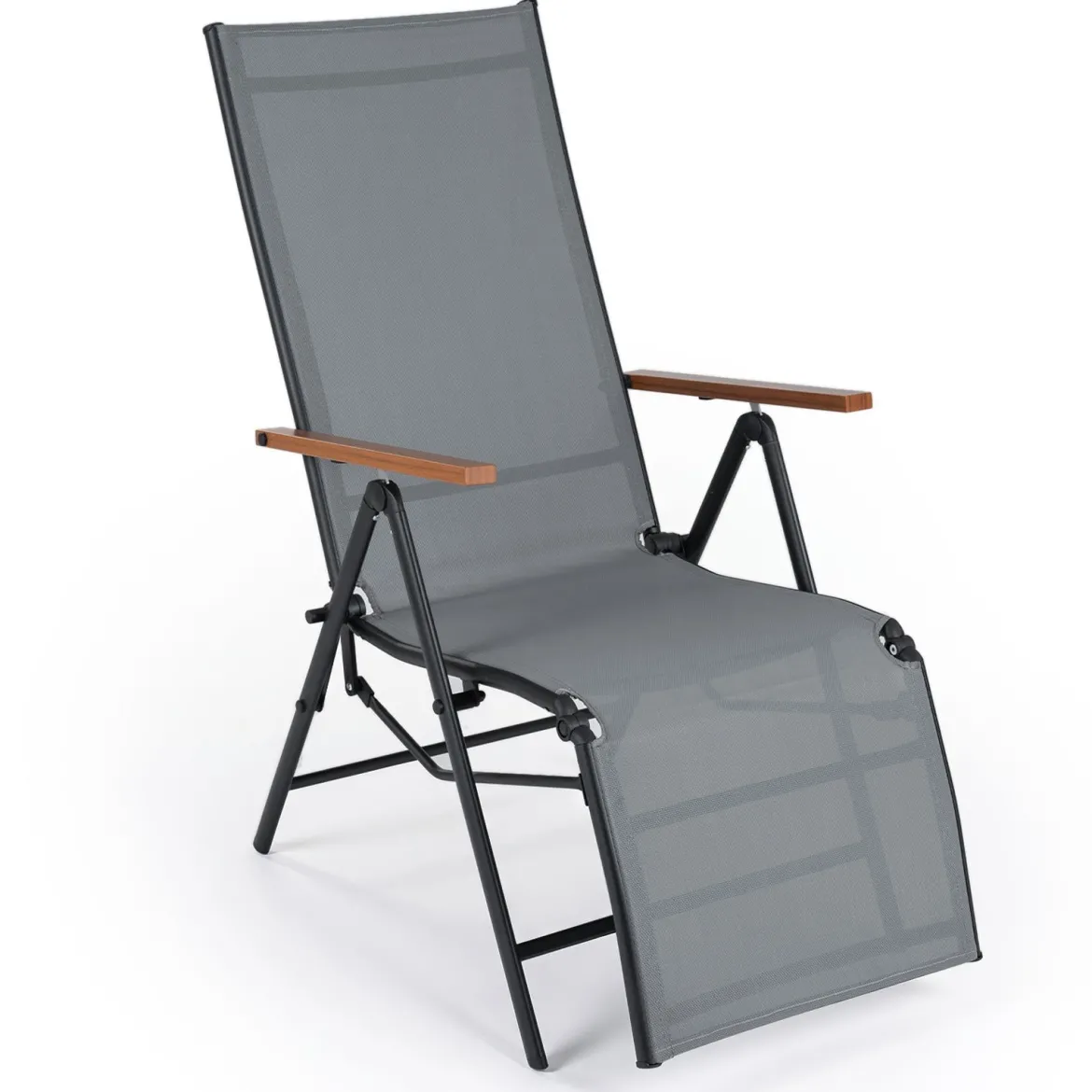 2er Set Sonnenliege Klappbar Liegestuhl mit Verstellbarer Rückenlehne bis 150 kg Belastbar Schwarz/Grau