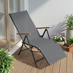 2er Set Sonnenliege Klappbar Liegestuhl mit Verstellbarer Rückenlehne bis 150 kg Belastbar Schwarz/Grau