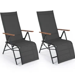 2er Set Sonnenliege Klappbar Liegestuhl mit Verstellbarer Rückenlehne bis 150 kg Belastbar Schwarz/Grau