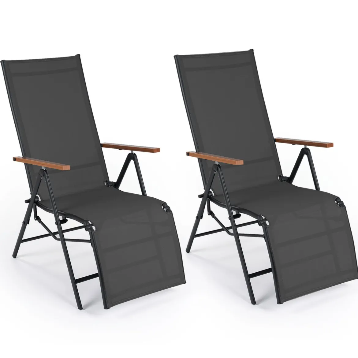 2er Set Sonnenliege Klappbar Liegestuhl mit Verstellbarer Rückenlehne bis 150 kg Belastbar Schwarz/Grau