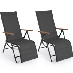 2er Set Sonnenliege Klappbar Liegestuhl mit Verstellbarer Rückenlehne bis 150 kg Belastbar Schwarz/Grau