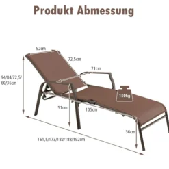 2er Set Sonnenliege mit 5-Positionen Verstellbarer Rückenlehne bis 150 kg Belastbar Gartenliege