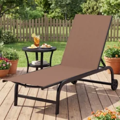 2er Set Sonnenliege mit Rollen Robuste Gartenliege mit 6-Fach Verstellbare Rückenlehne bis 180° Flach