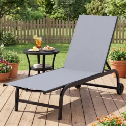 2er Set Sonnenliege mit Rollen Robuste Gartenliege mit 6-Fach Verstellbare Rückenlehne bis 180° Flach