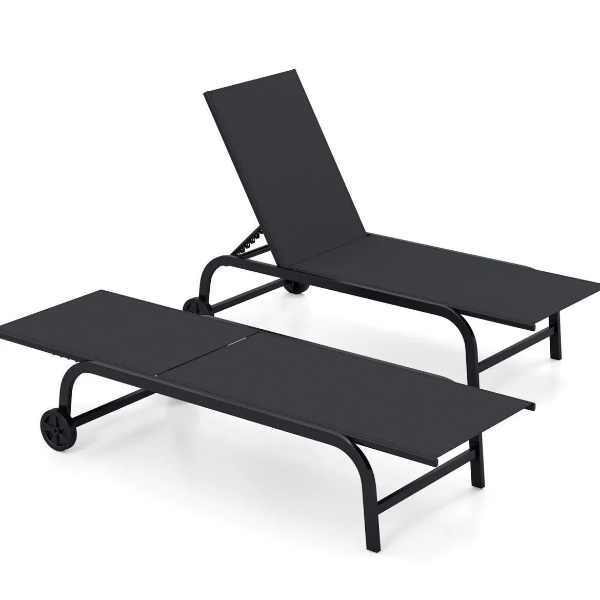 2er Set Sonnenliege mit Rollen Robuste Gartenliege mit 6-Fach Verstellbare Rückenlehne bis 180° Flach