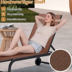2er Set Sonnenliege mit Rollen Robuste Gartenliege mit 6-Fach Verstellbare Rückenlehne bis 180° Flach