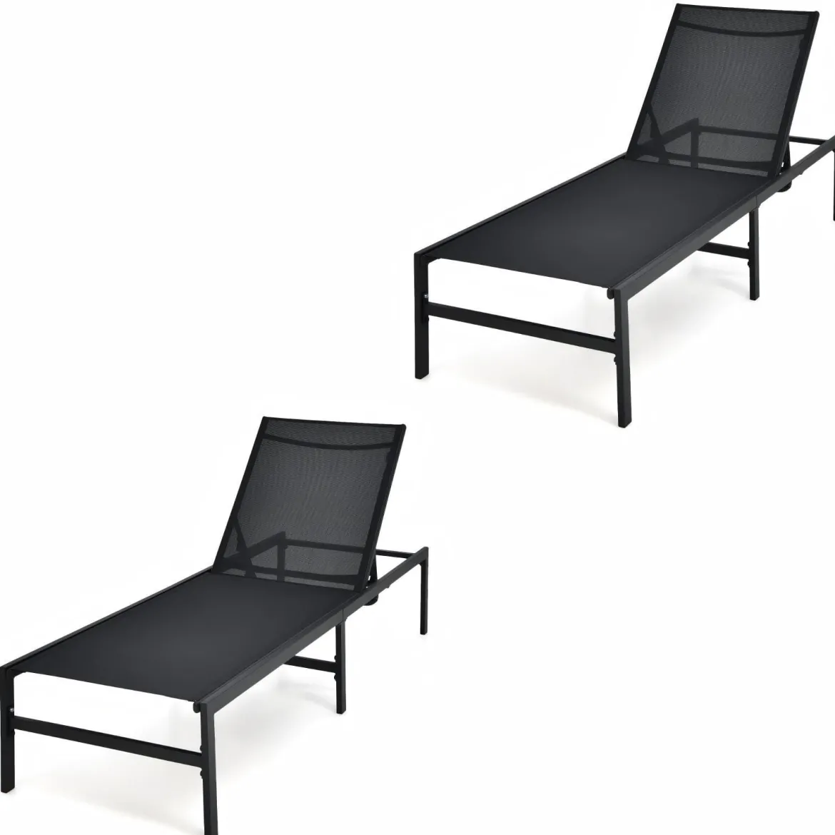 2er Set Sonnenliegestuhl für Außenbereich Anpassbarer Liegestuhl 64 x 198 x 67 - 103 cm Schwarz