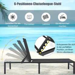 2er Set Sonnenliegestuhl für Außenbereich Anpassbarer Liegestuhl 64 x 198 x 67 - 103 cm Schwarz