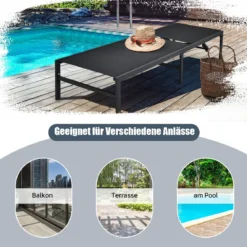 2er Set Sonnenliegestuhl für Außenbereich Anpassbarer Liegestuhl 64 x 198 x 67 - 103 cm Schwarz