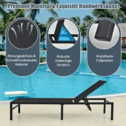 2er Set Sonnenliegestuhl für Außenbereich Anpassbarer Liegestuhl 64 x 198 x 67 - 103 cm Schwarz