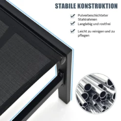 2er Set Sonnenliegestuhl für Außenbereich Anpassbarer Liegestuhl 64 x 198 x 67 - 103 cm Schwarz