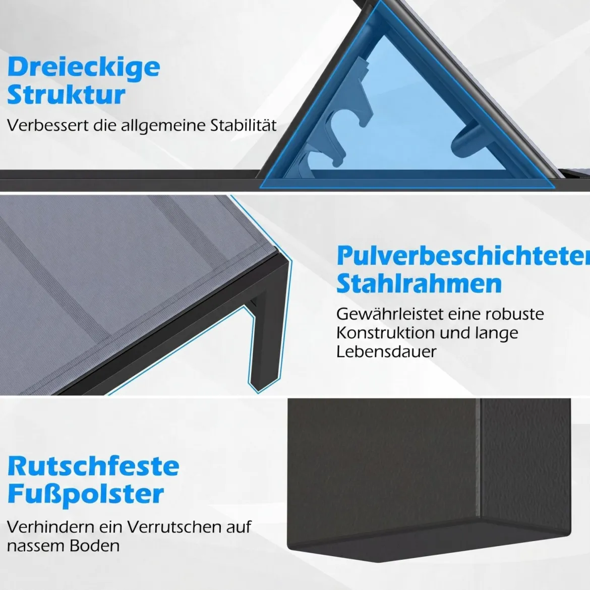2er Set Sonnenliegestuhl für Außenbereich Anpassbarer Liegestuhl 64 x 198 x 67 - 103 cm Grau