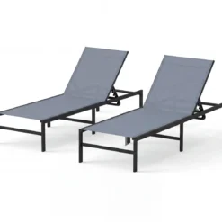 2er Set Sonnenliegestuhl für Außenbereich Anpassbarer Liegestuhl 64 x 198 x 67 - 103 cm Grau